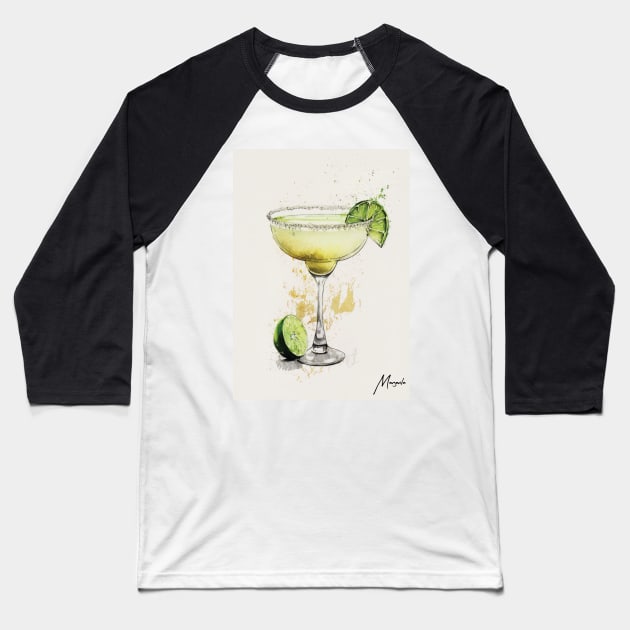 A Toast to Tradition: The Margarita Cocktail in Stylized Sketch Baseball T-Shirt by Focused Instability